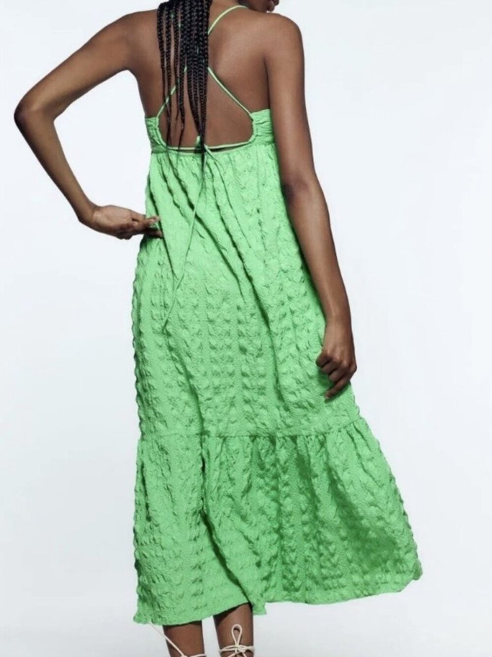 Zara Textured Bright Green Maxi Dress